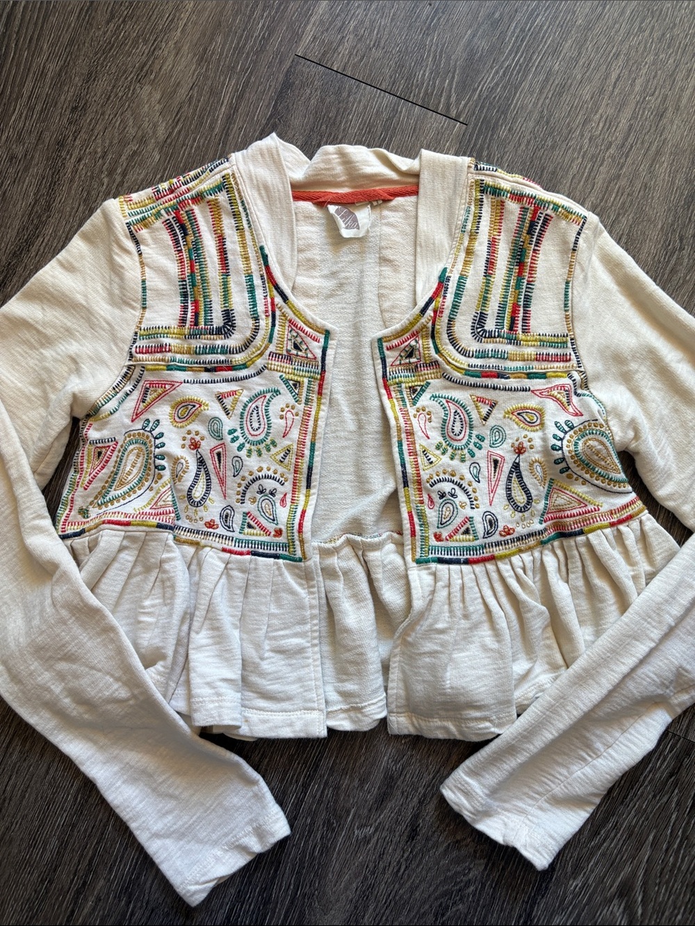 Anthropologie Lilka Embroidered Cream Peplum Jacket